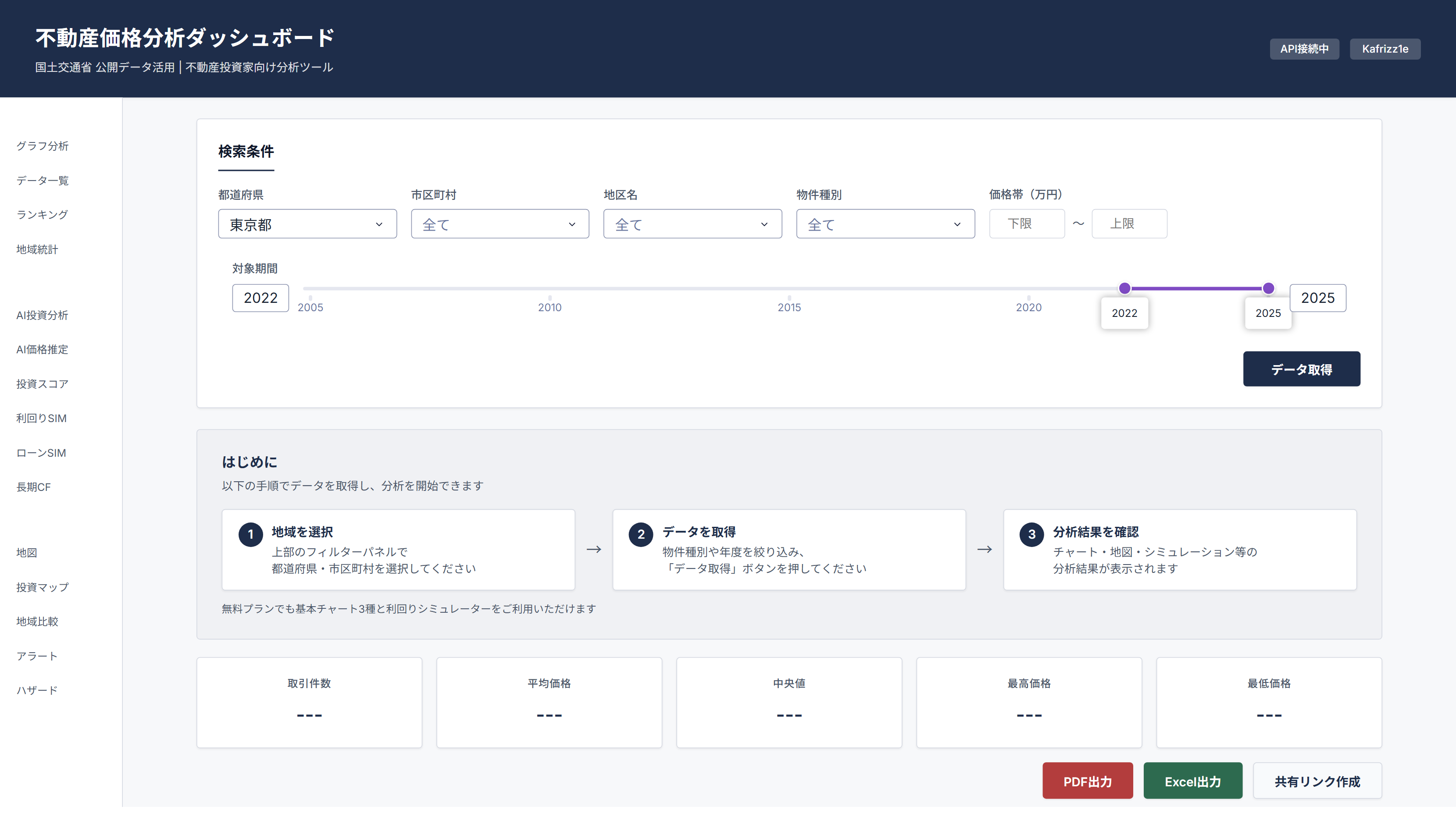 不動産価格分析ダッシュボード メイン画面